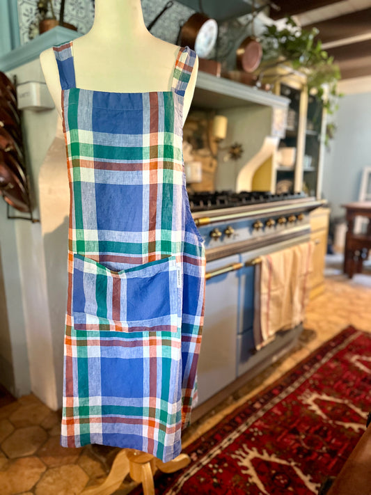 Made in France | New | Green Garden Checked Apron | Linen