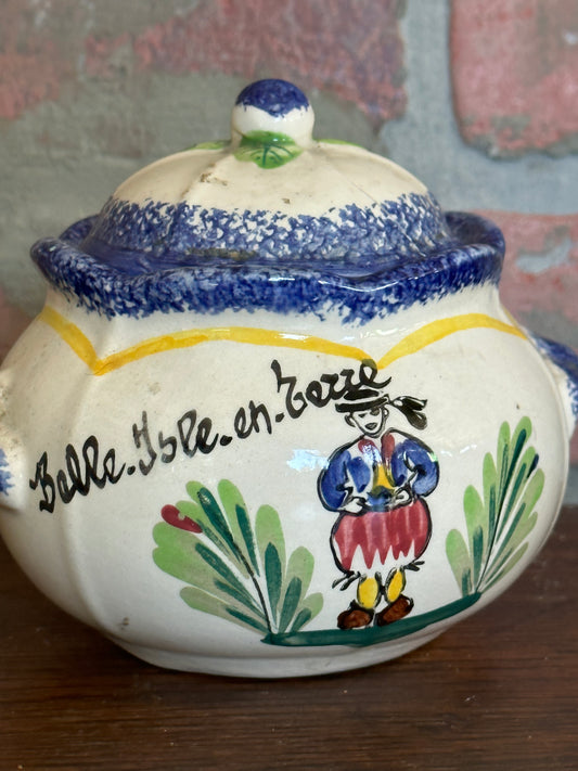 "Beautiful Island of Butter" | Quimper Style Butter Crock | Hand Painted