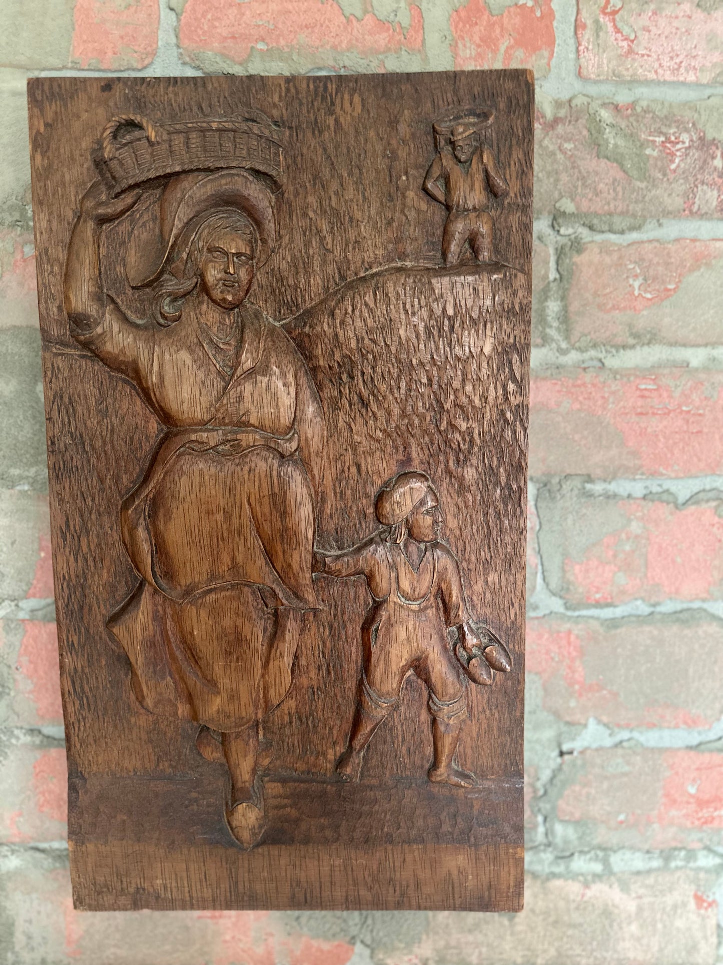 Vintage Hand-Carved Peasant Plaque | FARMER