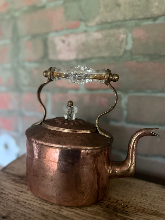 Vintage Copper Tea Pot | Working Condition | Glass Handles