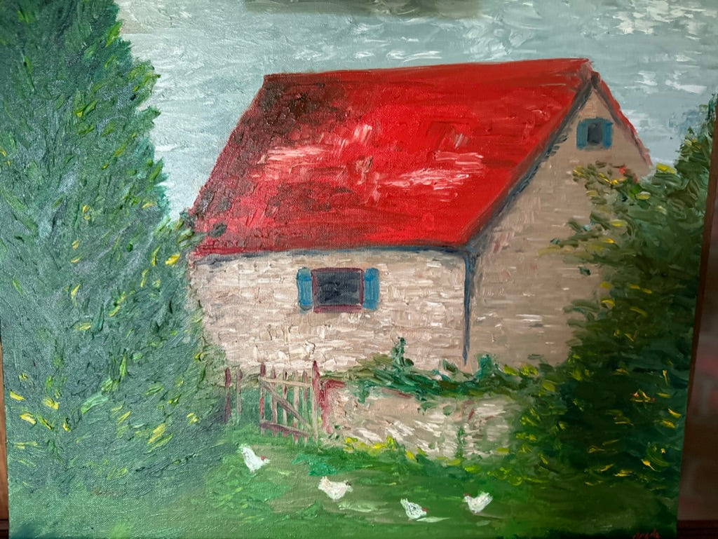 Original Art by Angela | Red Roofed Barn | Oil on Board