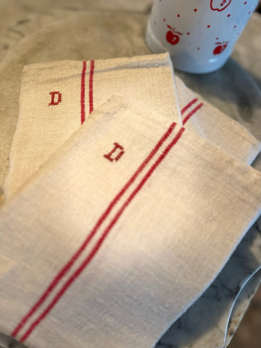 Set of 3 1930s Antique French Linen Cloth | Napkins