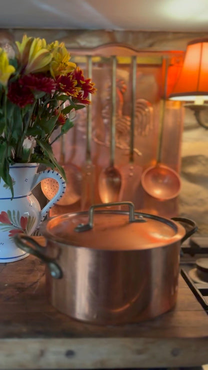 Reserved for Bethany W. Small 20th Century Vintage French Copper Casserole Pan with Lid