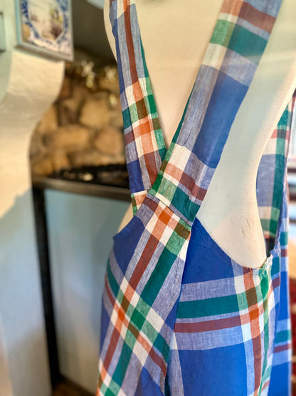 Made in France | New | Green Garden Checked Apron | Linen