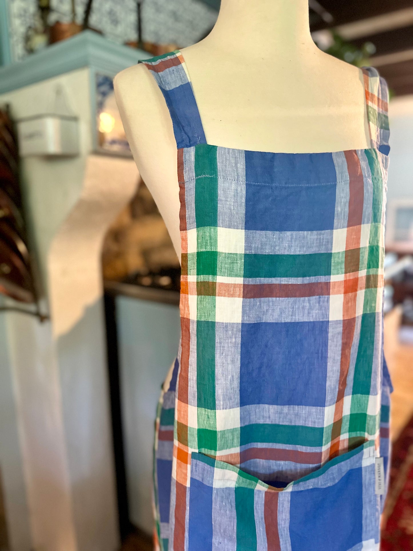 Made in France | New | Green Garden Checked Apron | Linen