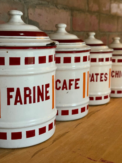 French Vintage/Antique Enamel 'Series d'Épices' | 6 Pcs French Enamel Canister FULL Set