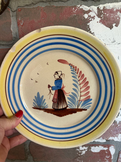 2 Brown QUIMPER Plates | Signed | Unique Coloring