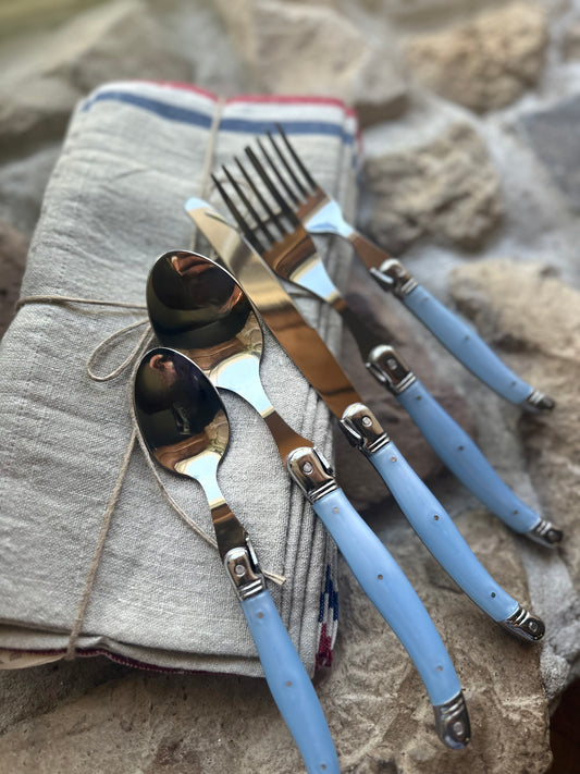 Languiole Flatware | Pale Blue | Napoleonic Bee | Service for 4