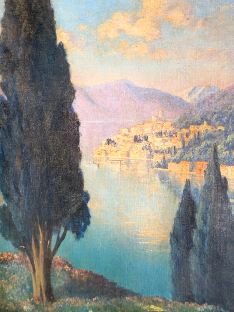 Tall Cypress on the Med | French Vintage Oil on Canvas