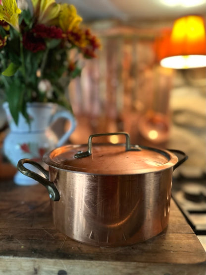 Reserved for Bethany W. Small 20th Century Vintage French Copper Casserole Pan with Lid