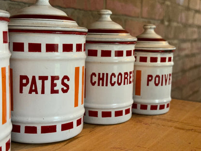 French Vintage/Antique Enamel 'Series d'Épices' | 6 Pcs French Enamel Canister FULL Set