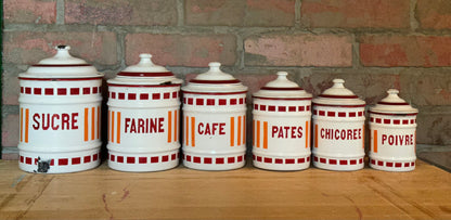 French Vintage/Antique Enamel 'Series d'Épices' | 6 Pcs French Enamel Canister FULL Set