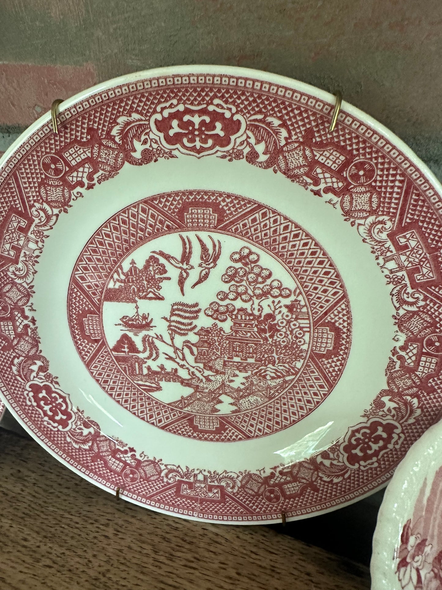 INSTANT COLLECTION | EIGHT Misc Vintage Red Transferware Plates and Bowls | Hangers Included