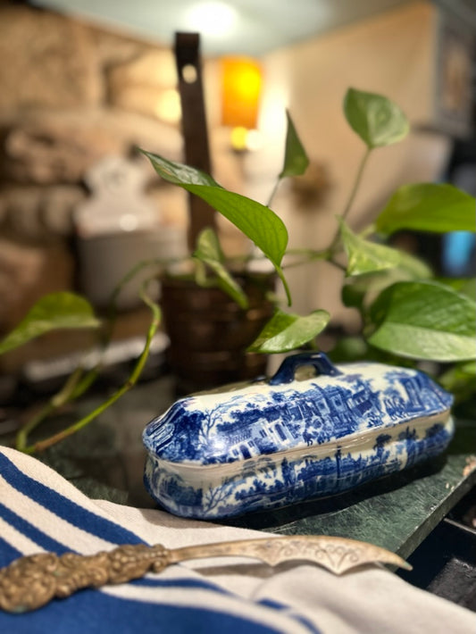 Beautiful Flow Blue Butter Dish | RARE
