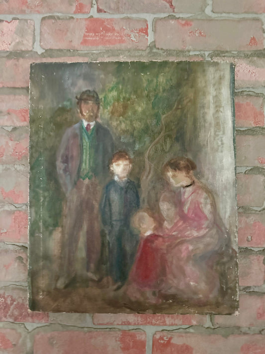 Unique,  antique French oil on canvas | Family of Five