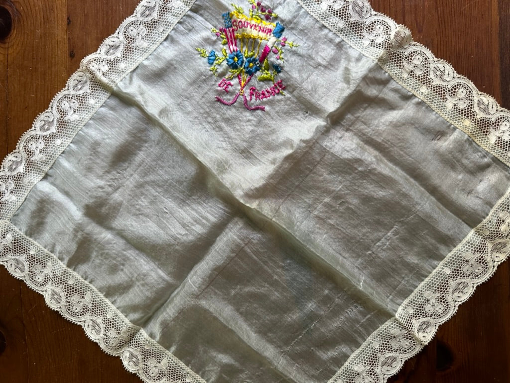 Souvenir de France Silk Handkerchief | HAND STITCHED with LOVE