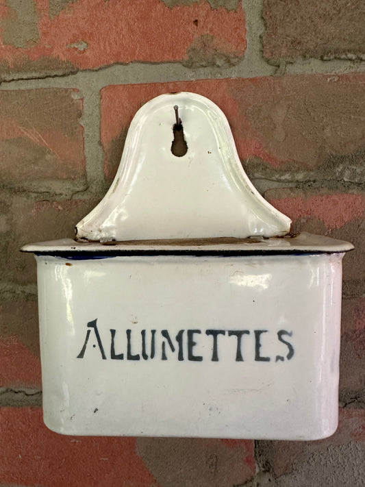 Antique French Enamel Matches Canister | ALLUMETTES