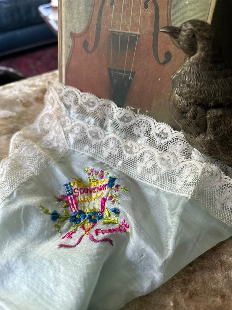 Souvenir de France Silk Handkerchief | HAND STITCHED with LOVE