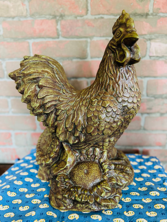 Large Metal Sepia Colored Rooster | FRENCH COUNTRY | Sunflowers | Vintage