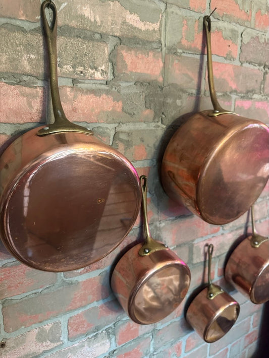 French Copper Sauce Pan Set (5) Brass Handles | EXCELLENT Condition, Ready for Use
