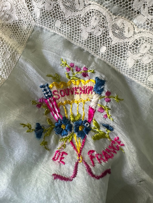 Souvenir de France Silk Handkerchief | HAND STITCHED with LOVE