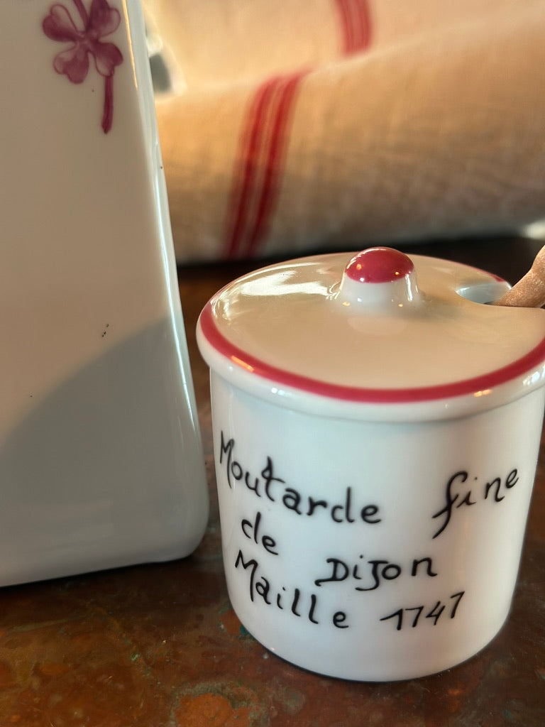 Small Mustard Pot with Lid and Original Wooden Spoon