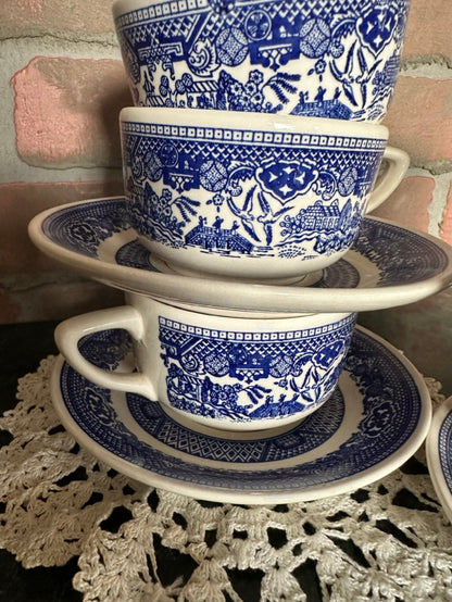 BLUE WILLOW | Set of 6 Coffee Cups & 4 Saucers