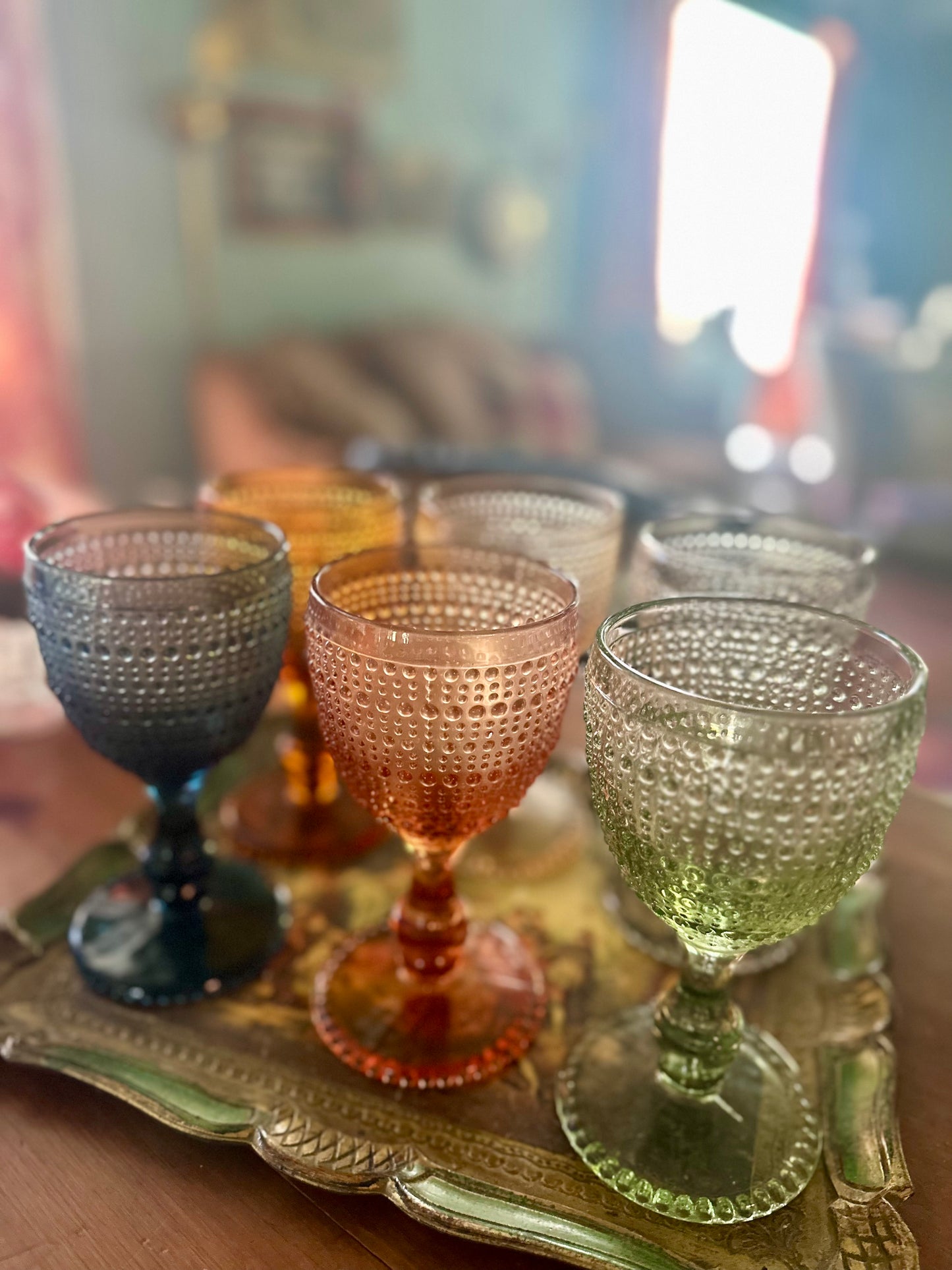 Glass Beaded Goblets | Set of Six Multi-Colored