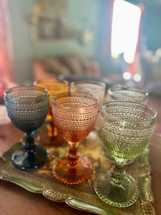 Glass Beaded Goblets | Set of Six Multi-Colored