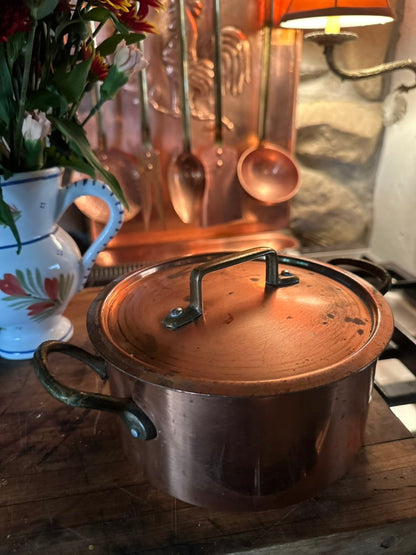 Reserved for Bethany W. Small 20th Century Vintage French Copper Casserole Pan with Lid