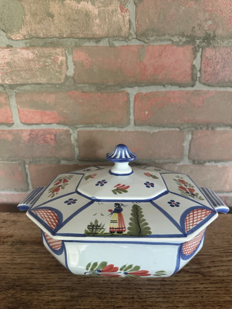 GORGEOUS Large Quimper Tureen/Casserole | Minstrel Blue | Signed