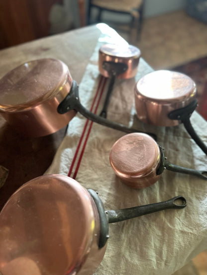 Stunning Set of 5 Copper Saucepans