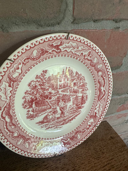 INSTANT COLLECTION | EIGHT Misc Vintage Red Transferware Plates and Bowls | Hangers Included