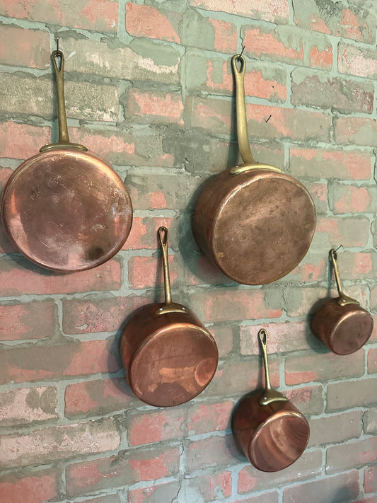 GORGEOUS French Copper Sauce Pan Set (5) Brass Handles | EXCELLENT Condition, Ready for Use