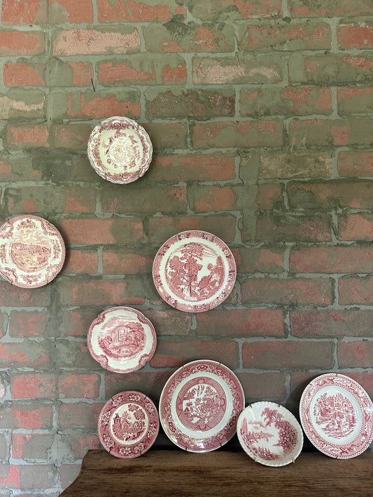 INSTANT COLLECTION | EIGHT Misc Vintage Red Transferware Plates and Bowls | Hangers Included