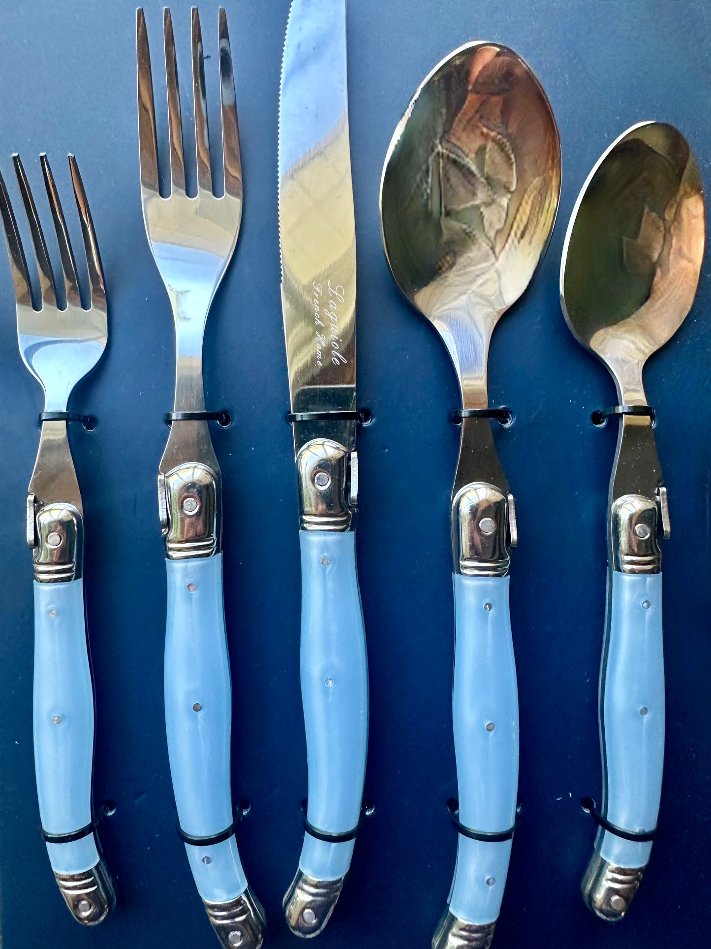 Languiole Flatware | Pale Blue | Napoleonic Bee | Service for 4