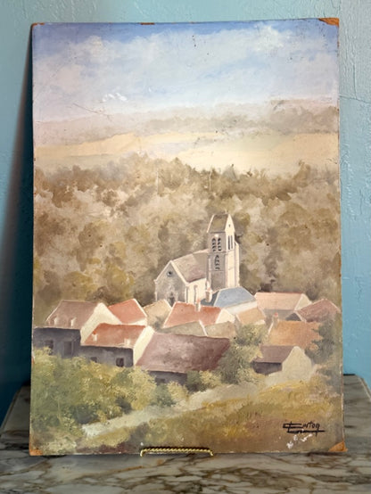 Beautiful Vintage Oil on Board Church | Signed | Large