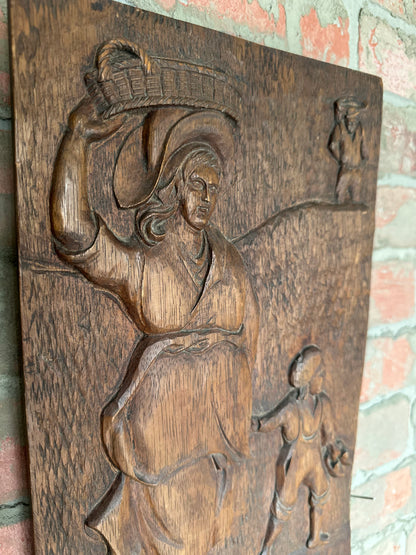 Vintage Hand-Carved Peasant Plaque | FARMER