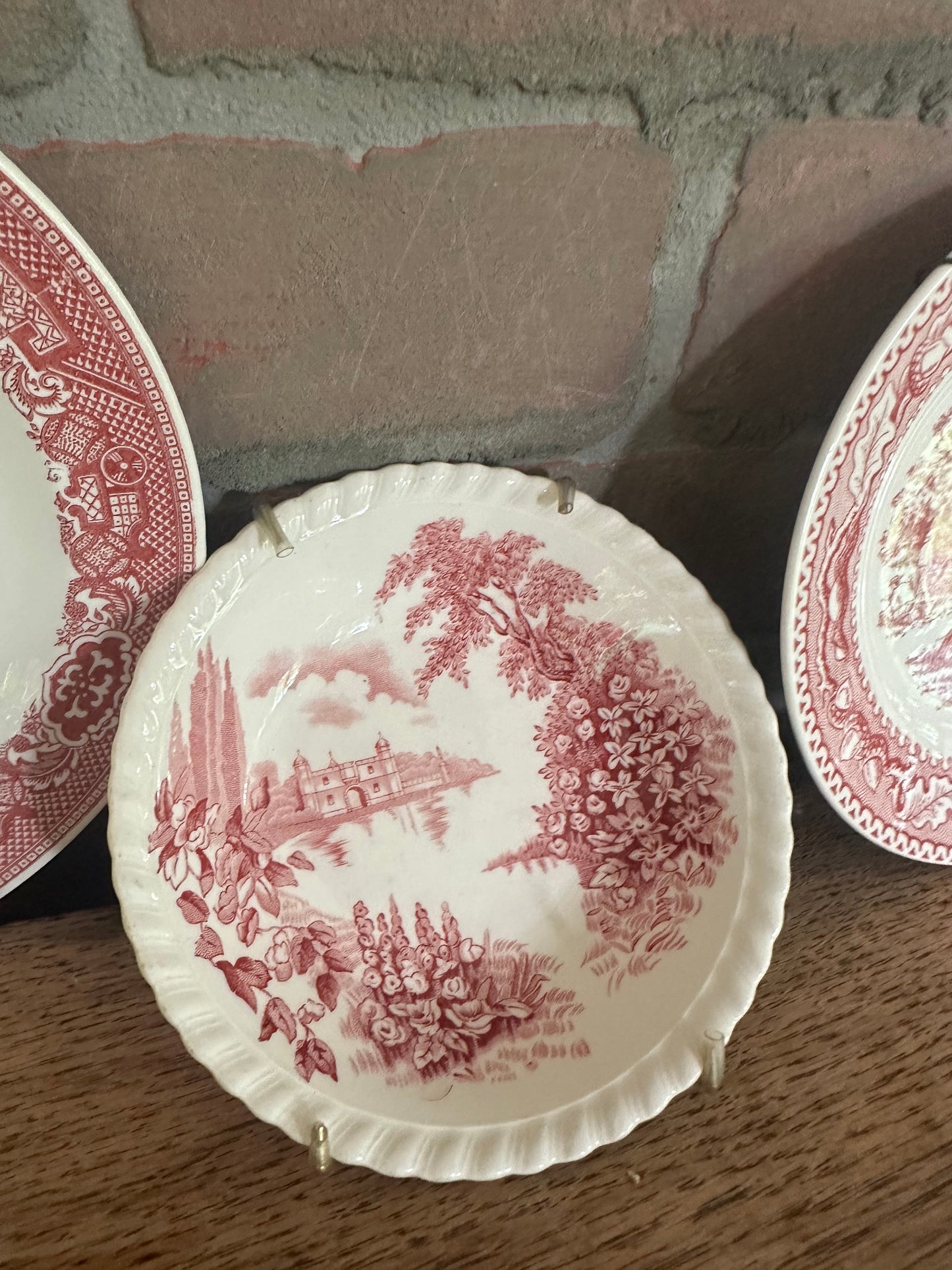 INSTANT COLLECTION | EIGHT Misc Vintage Red Transferware Plates and Bowls | Hangers Included