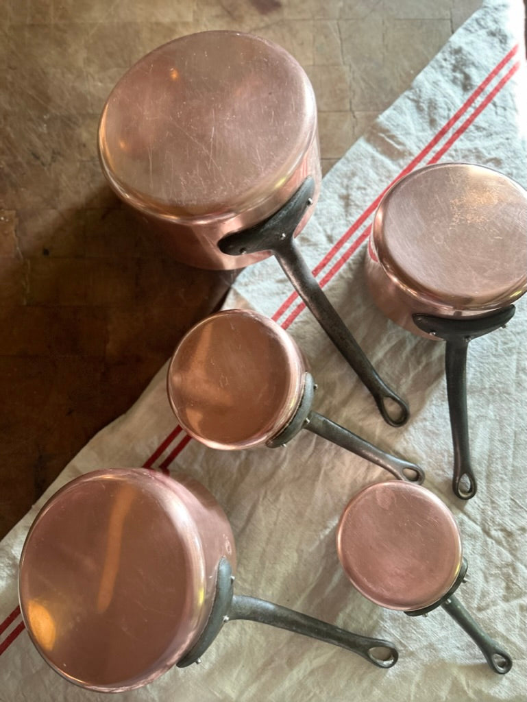 Stunning Set of 5 Copper Saucepans