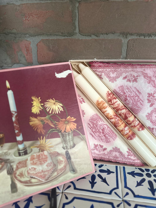 1960s Danish, NWT Vintage Red Transferware Candles and Paper Napkins | Valentine's Day | SO UNIQUE