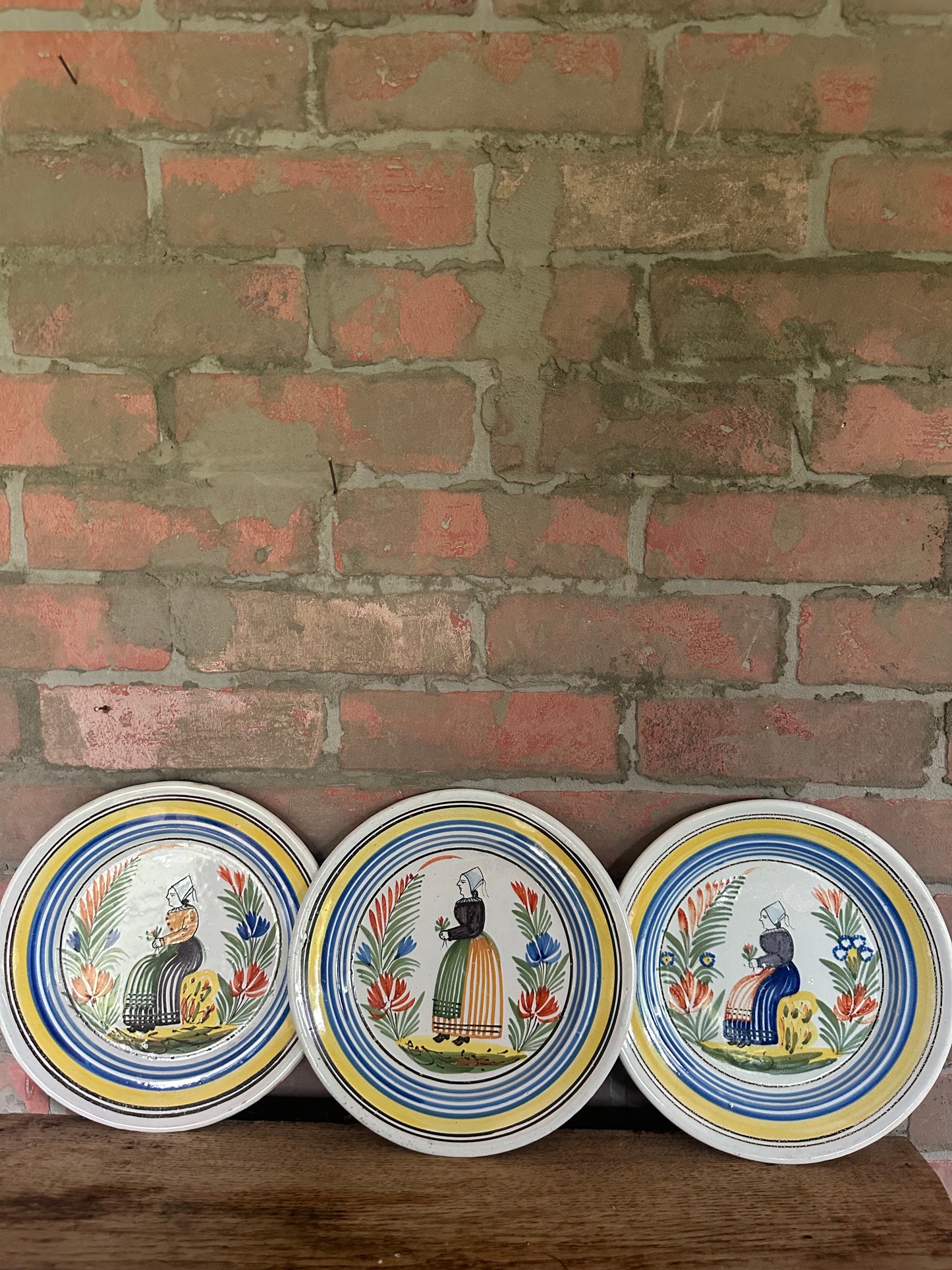 4 Henriot Pattern Quimper Plates | Antique French Fiance