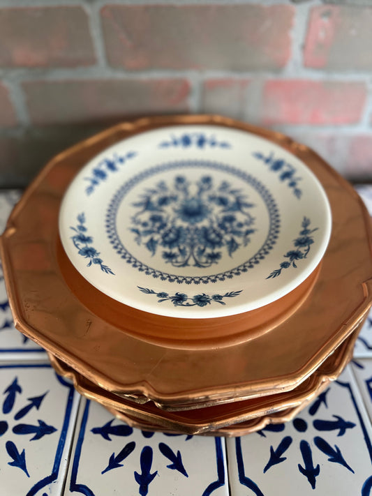 REAL Copper Chargers with Blue & White Dishes (4 each)