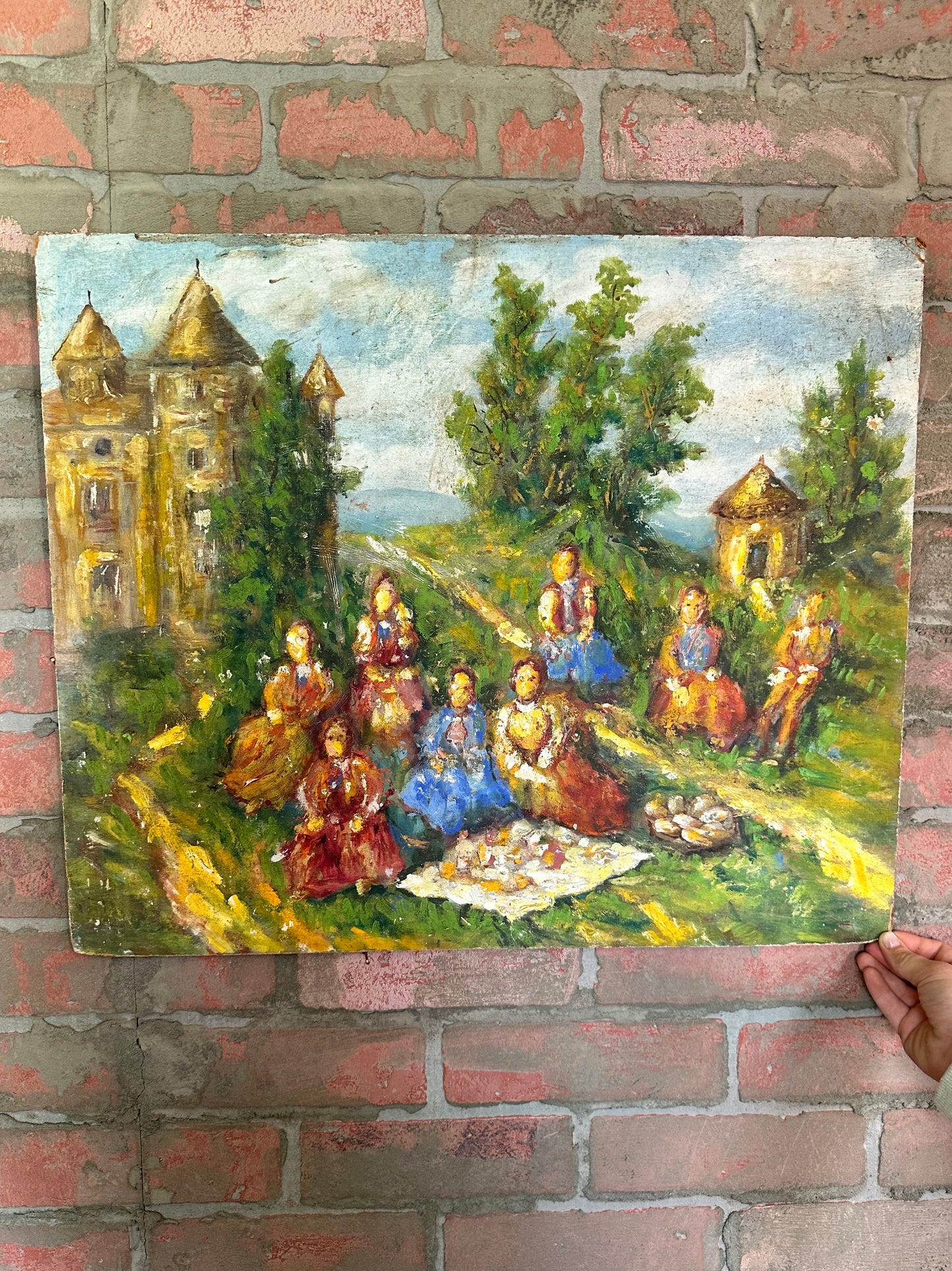 Ladies at Picnic Signed Oil Painting - LARGE