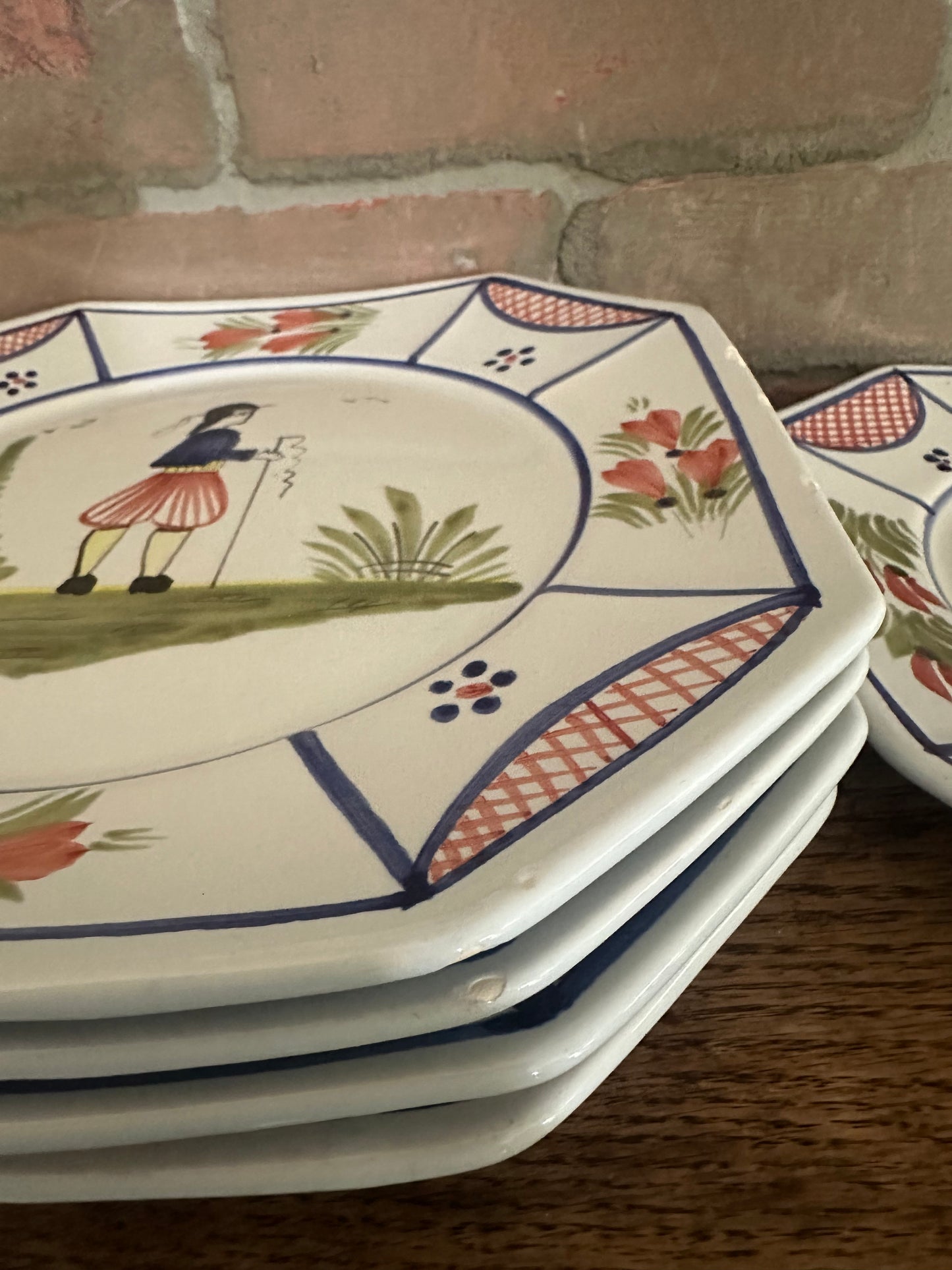 SIX Large Quimper Plates | MINSTREL BLUE