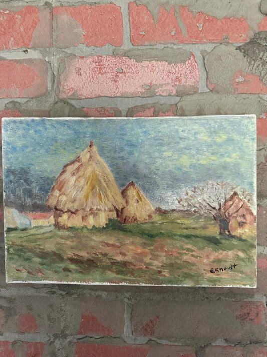Haystacks | Vintage French Oil on Canvas