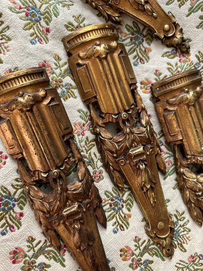 RARE Large Set of 6 | Antique French Ormolu Brass Decorative Hardware Furniture | Early 1900s